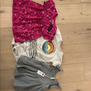 Set of 3 - 12-18 mPink Floral Dress, 2T Graphic Tee Set, and 18-24 Sage Dress